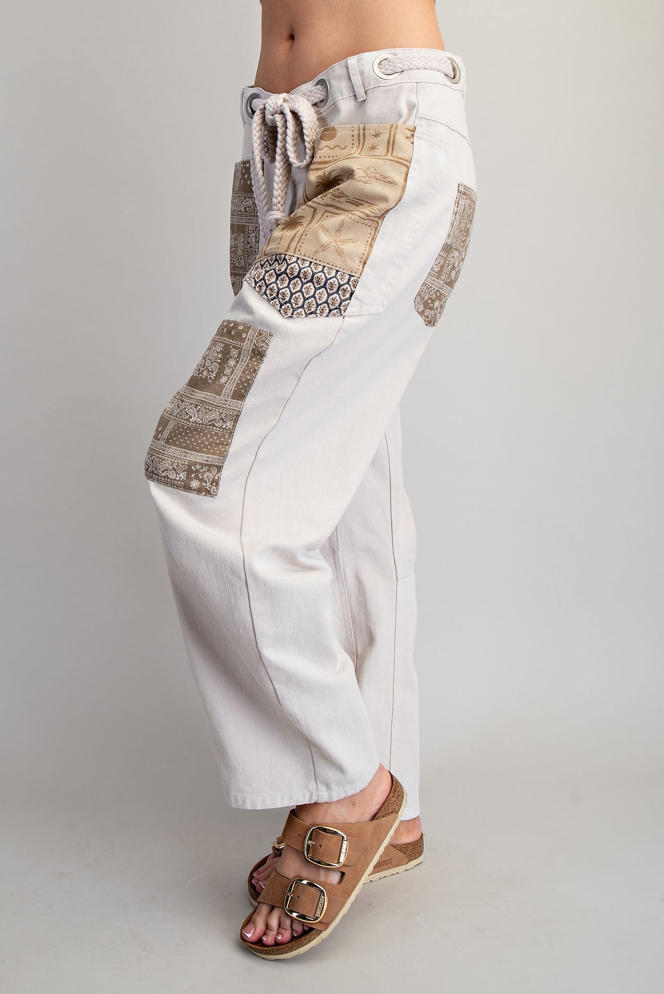 Mineral Washed Printed Patch Barrel Pants