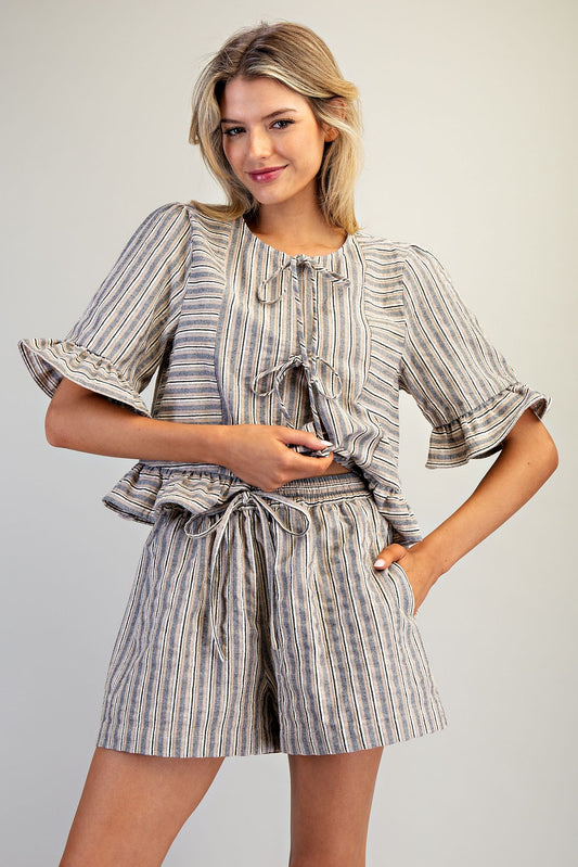 Striped Elastic Waist Shorts