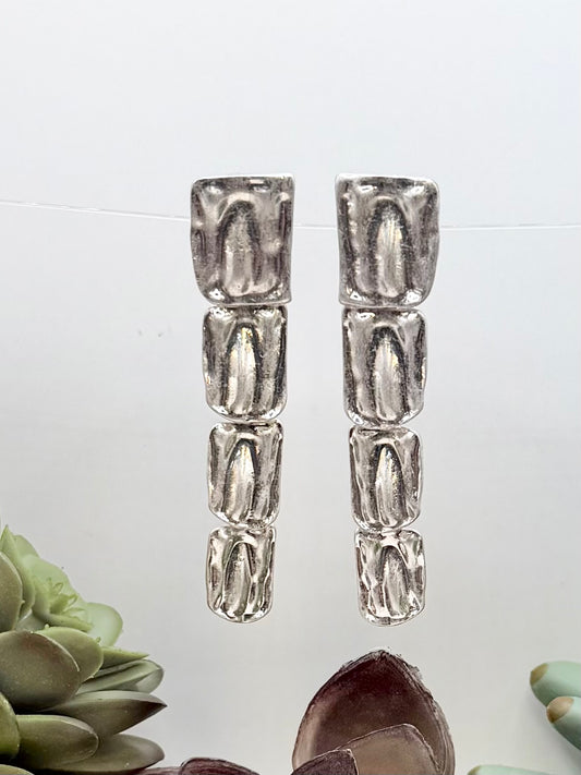 Textured Stacked Silver Earrings