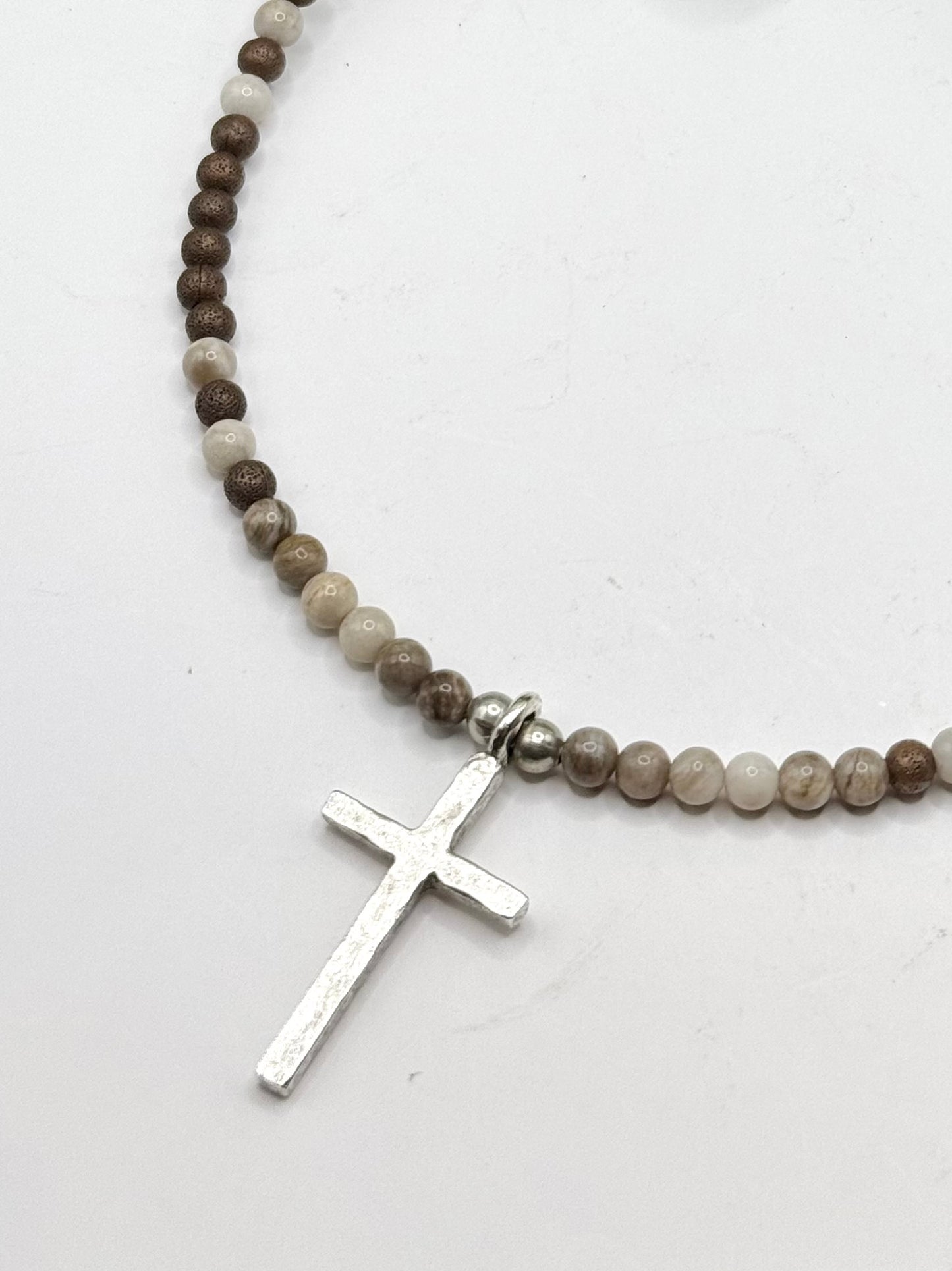 Blended Bead & Silver Cross Necklace - 2 Colors