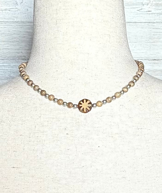 Natural Wood Bead Star Necklace