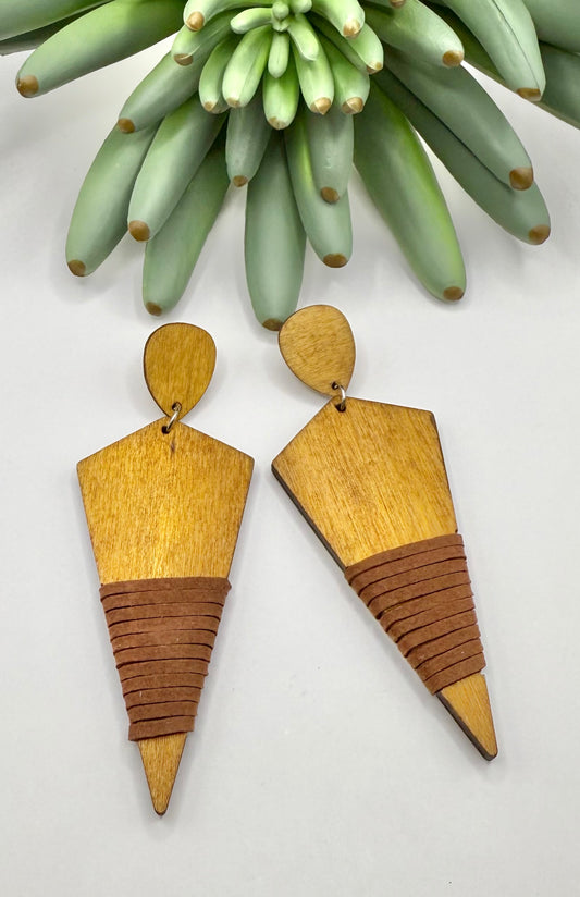 Wood & Leather Abstract Earrings