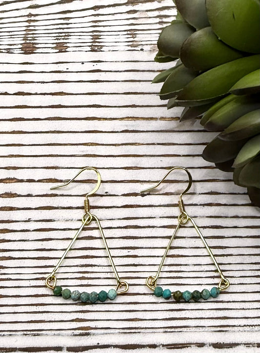 Delicate Gold & Turquoise Triangle Earrings