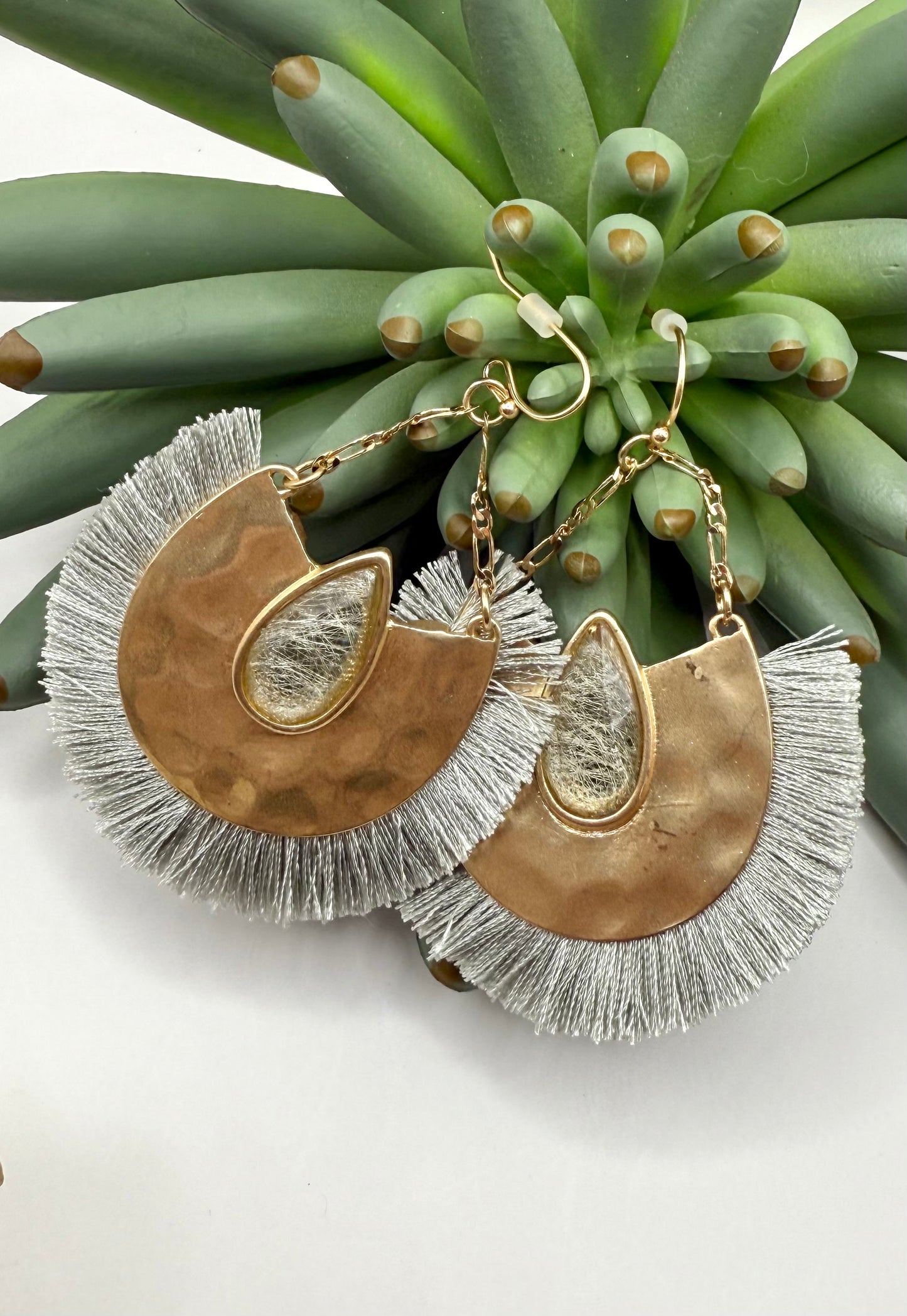 Gold Texture & Fringe Earrings