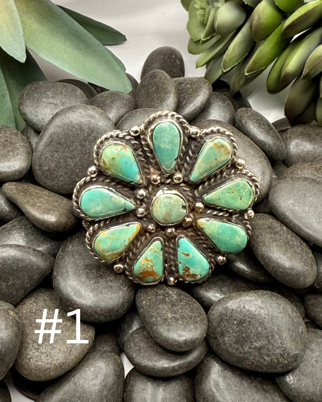 Turquoise & Silver Flower Ring