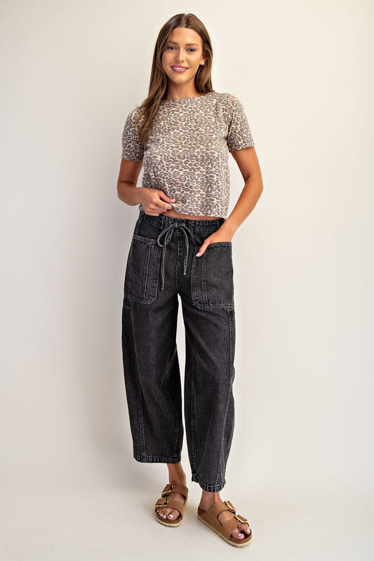 Black Denim Cropped Pants