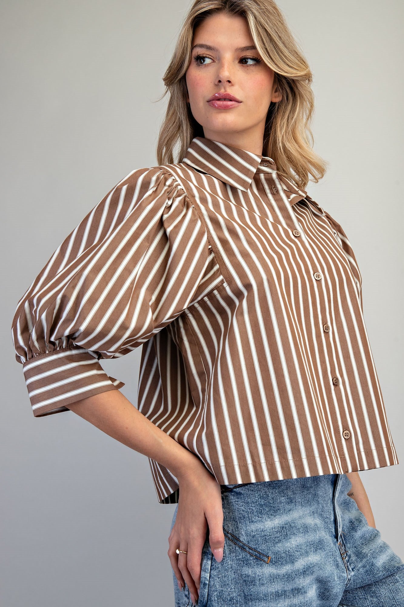 Striped Button Down Cropped Shirt - 2 Colors