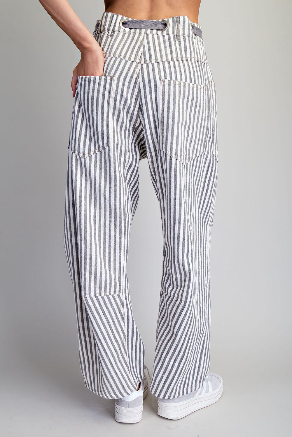 Striped Drawstring Barrel Jeans - 2 Colors