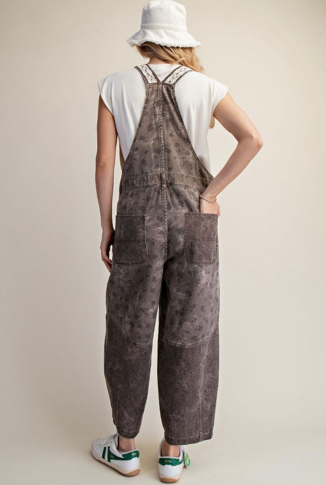 Floral Print Washed Twill Overalls