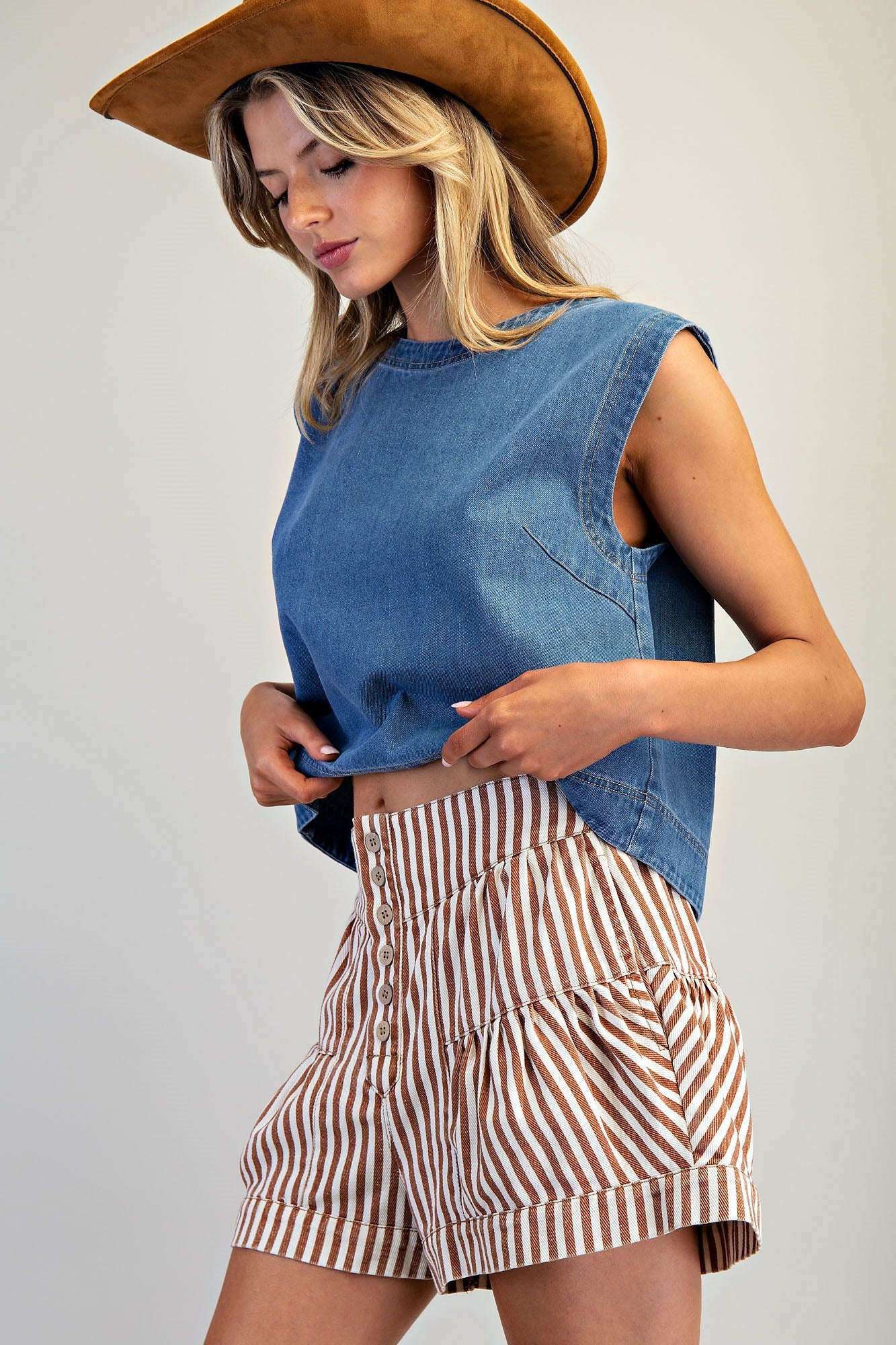 Mineral Wash Stripe Button Down Shorts - 2 Colors