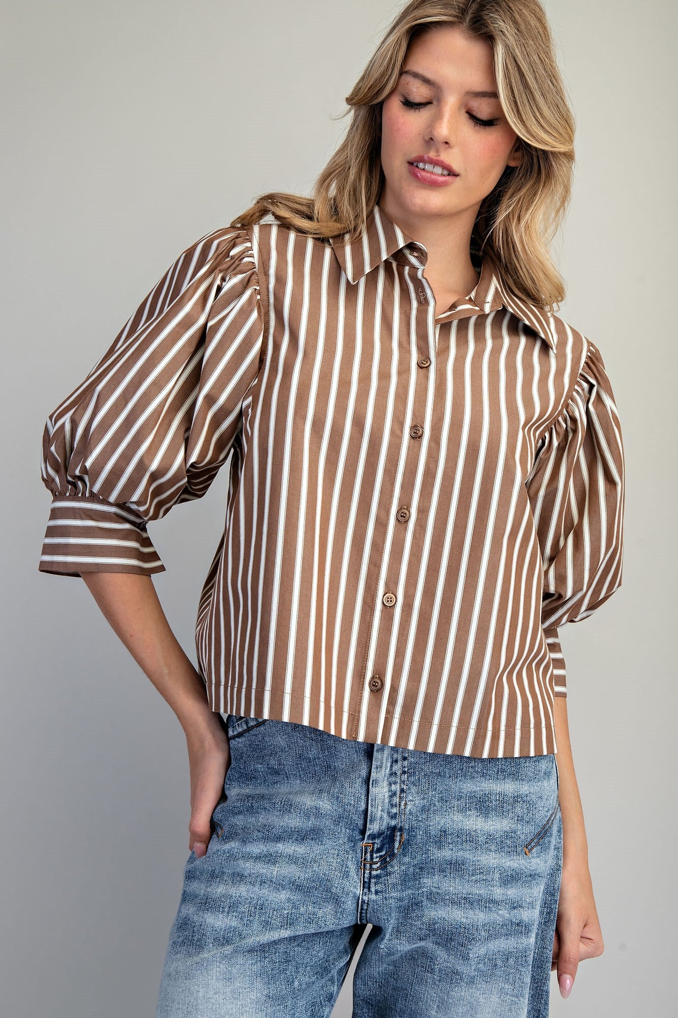 Striped Button Down Cropped Shirt - 2 Colors