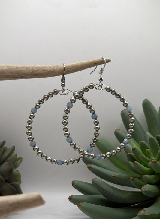 Denim Blue & Silver Medium Hoop Earrings