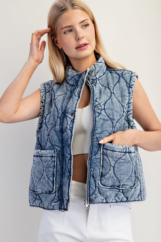 Quilted Denim Vest