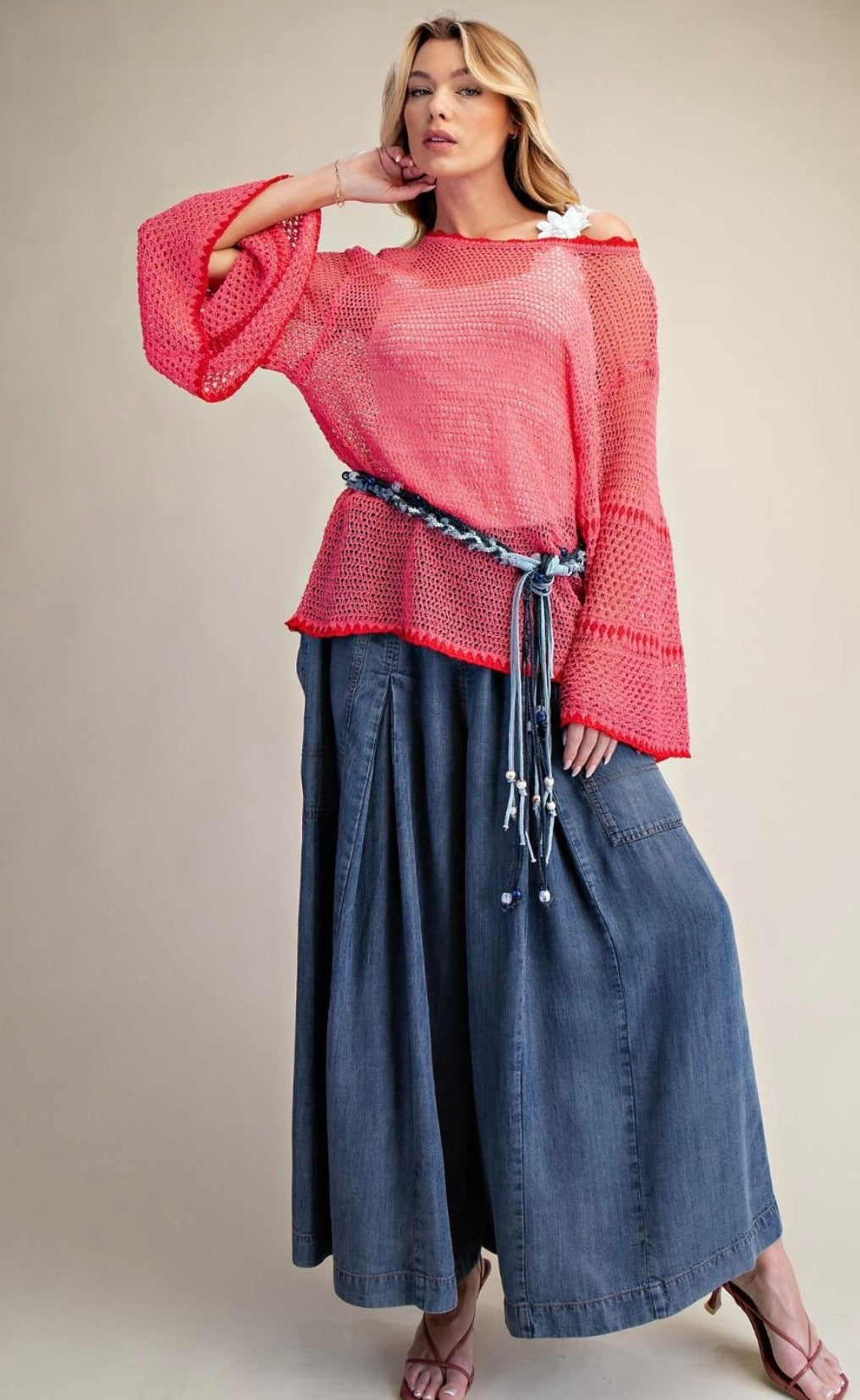 Wide Leg Denim Palazzo Pant