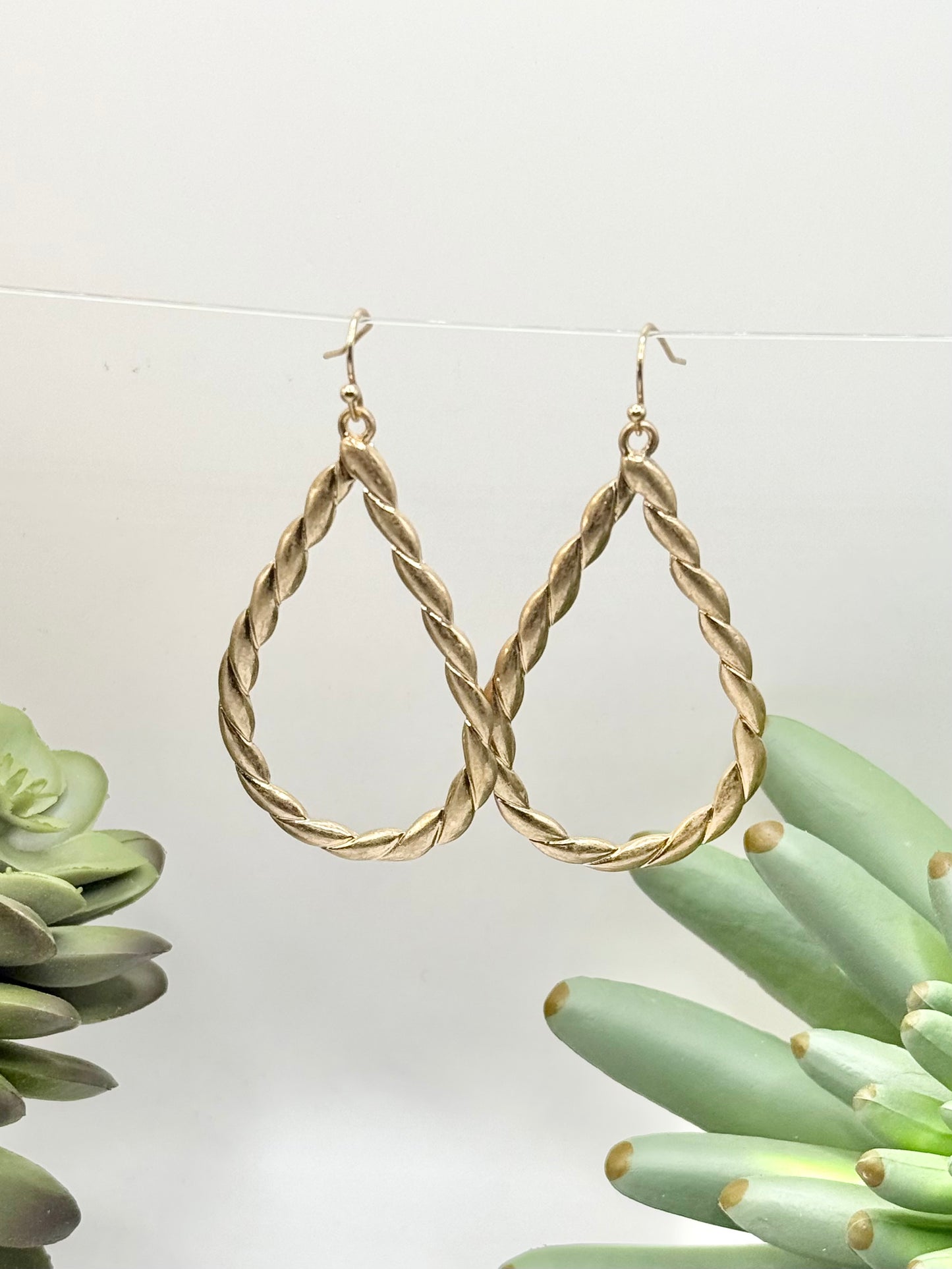 Twisted Gold Teardrop Earrings