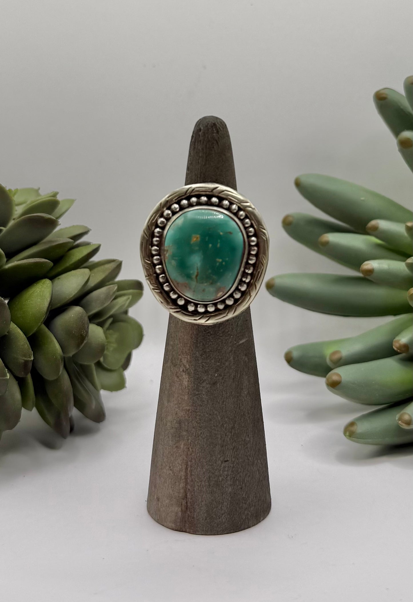 Silver Dot Oval Turquoise Ring