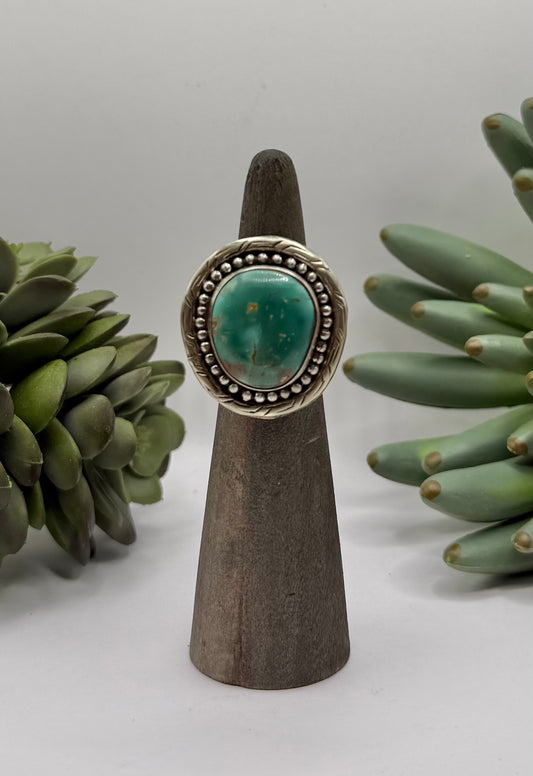 Silver Dot Oval Turquoise Ring