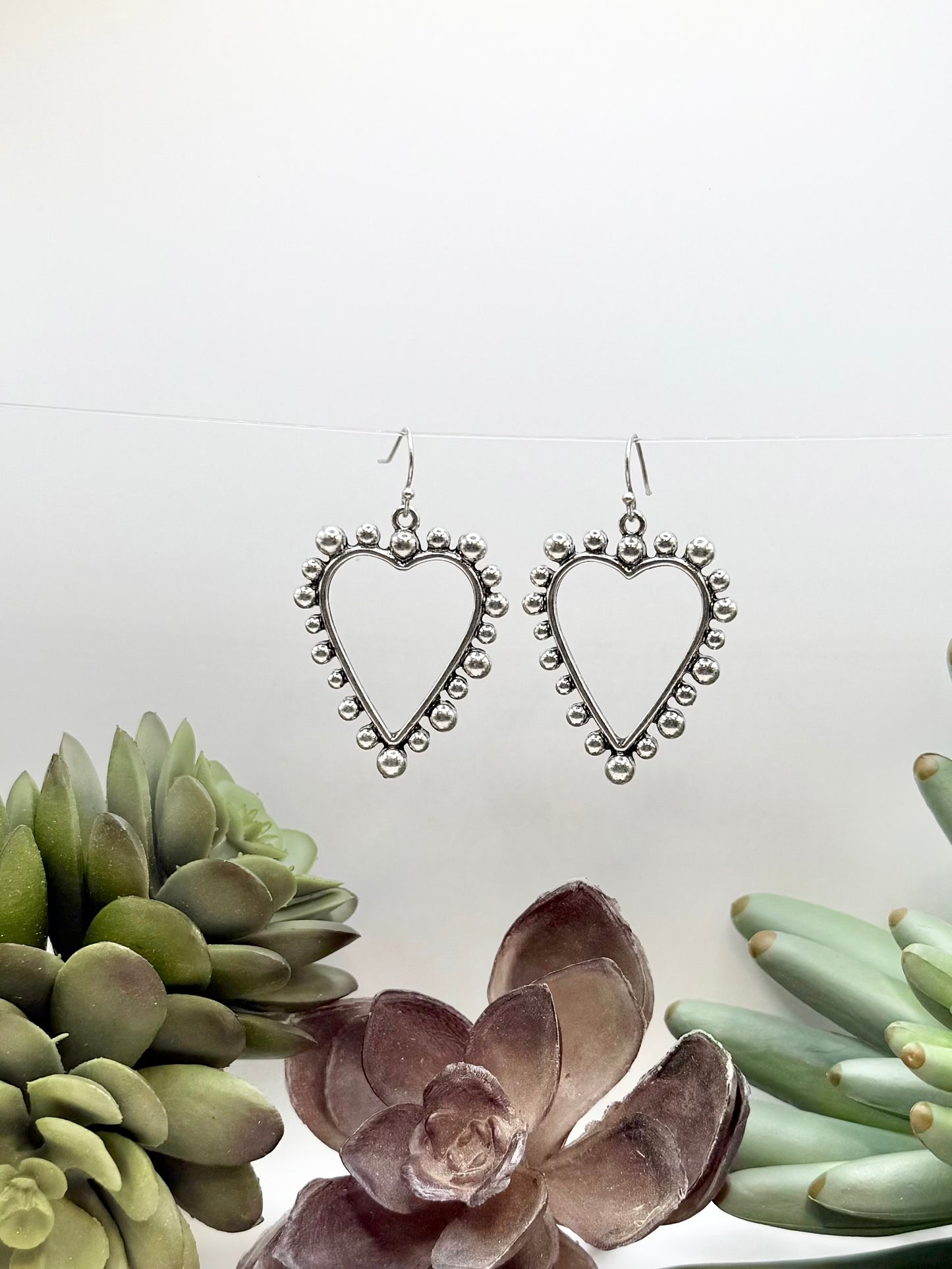 Raised Dot Silver Heart Earrings