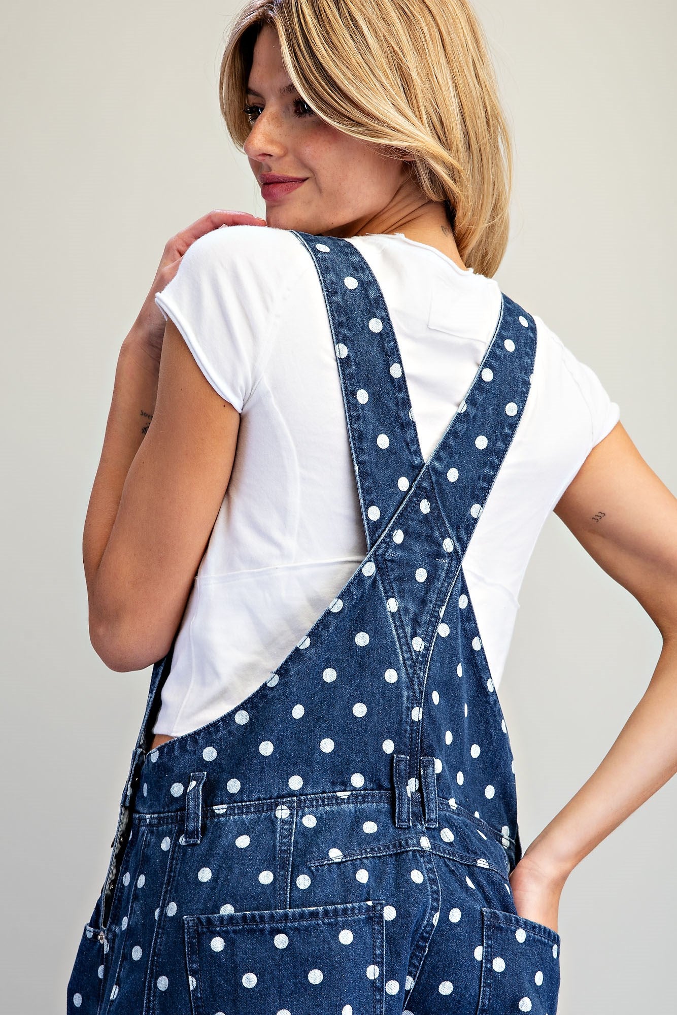 Mineral Washed Polka Dot Denim Jumpsuit
