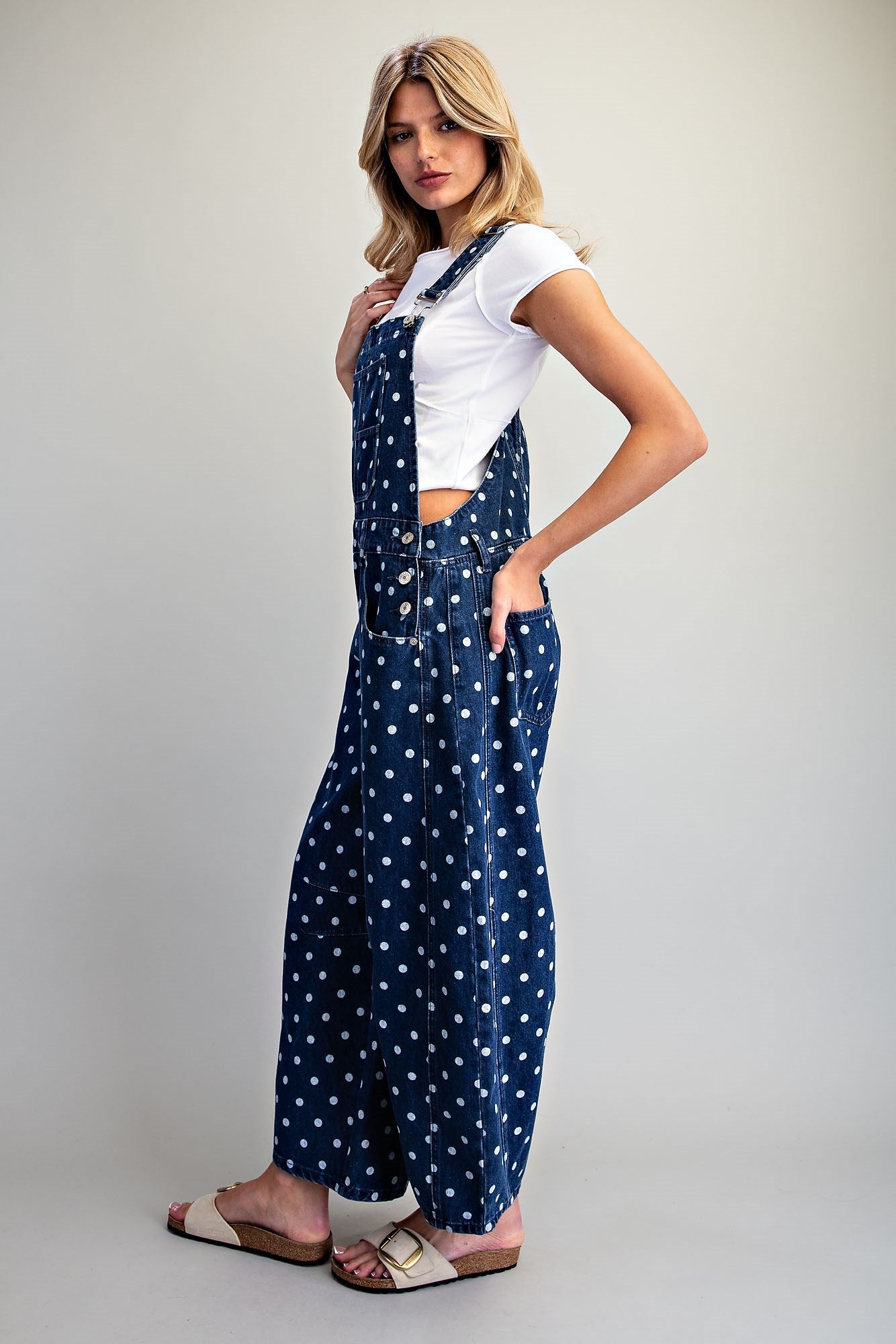 Mineral Washed Polka Dot Denim Jumpsuit