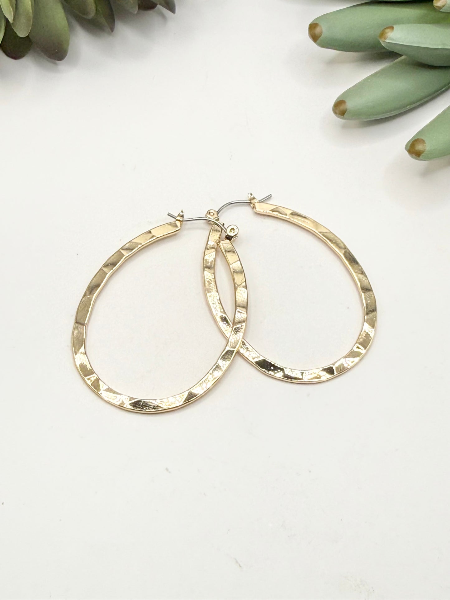 Textured Gold Oval Hoop Earrings