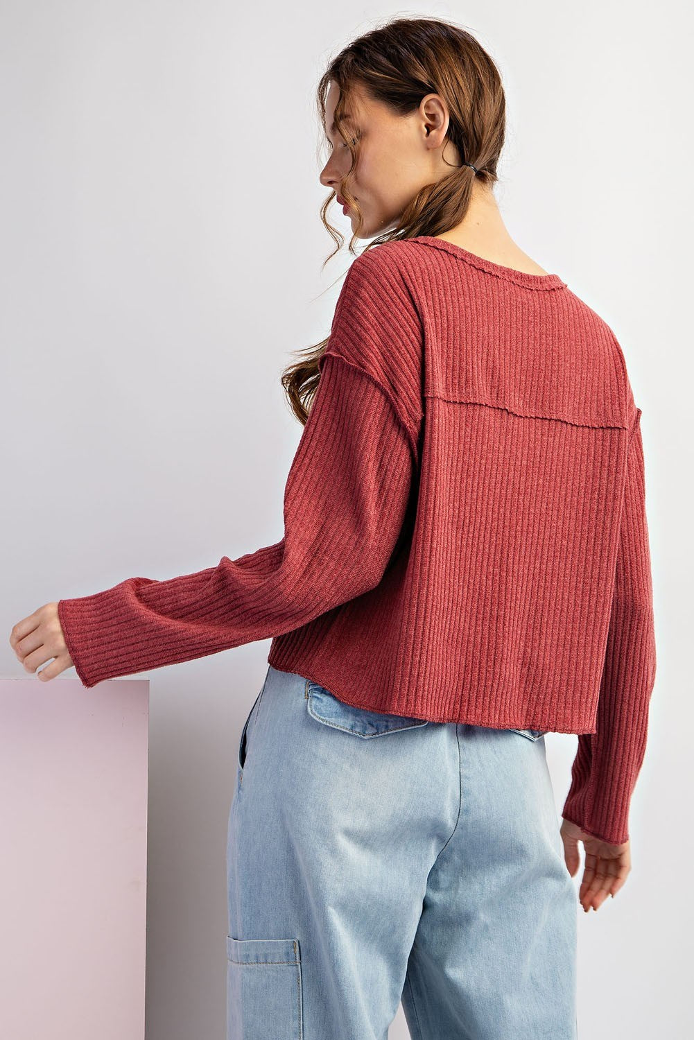 Long Sleeve Notched Neck Top