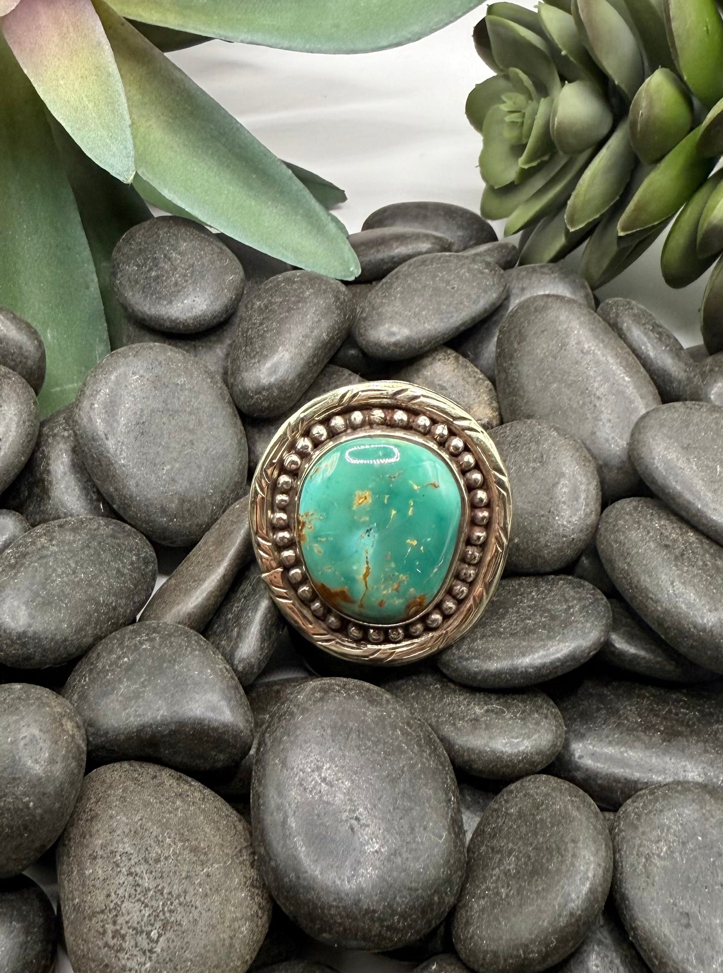 Turquoise Raised Dot Oval Ring