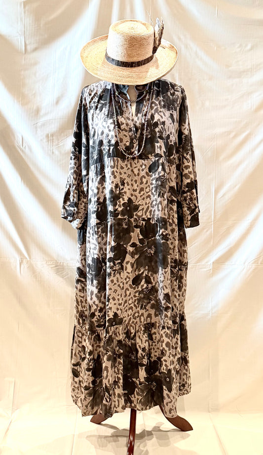 Leopard Floral Long Oversized Dress