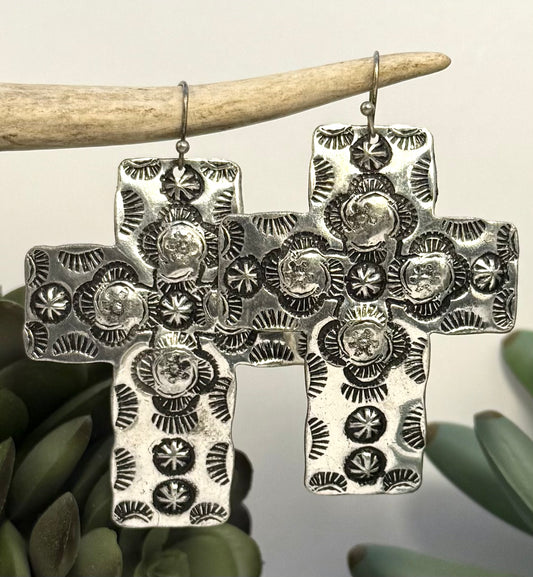 Large Western Cross Earrings