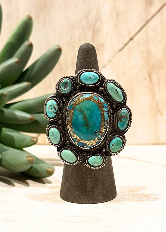 Gold Infused Turquoise Flower Ring