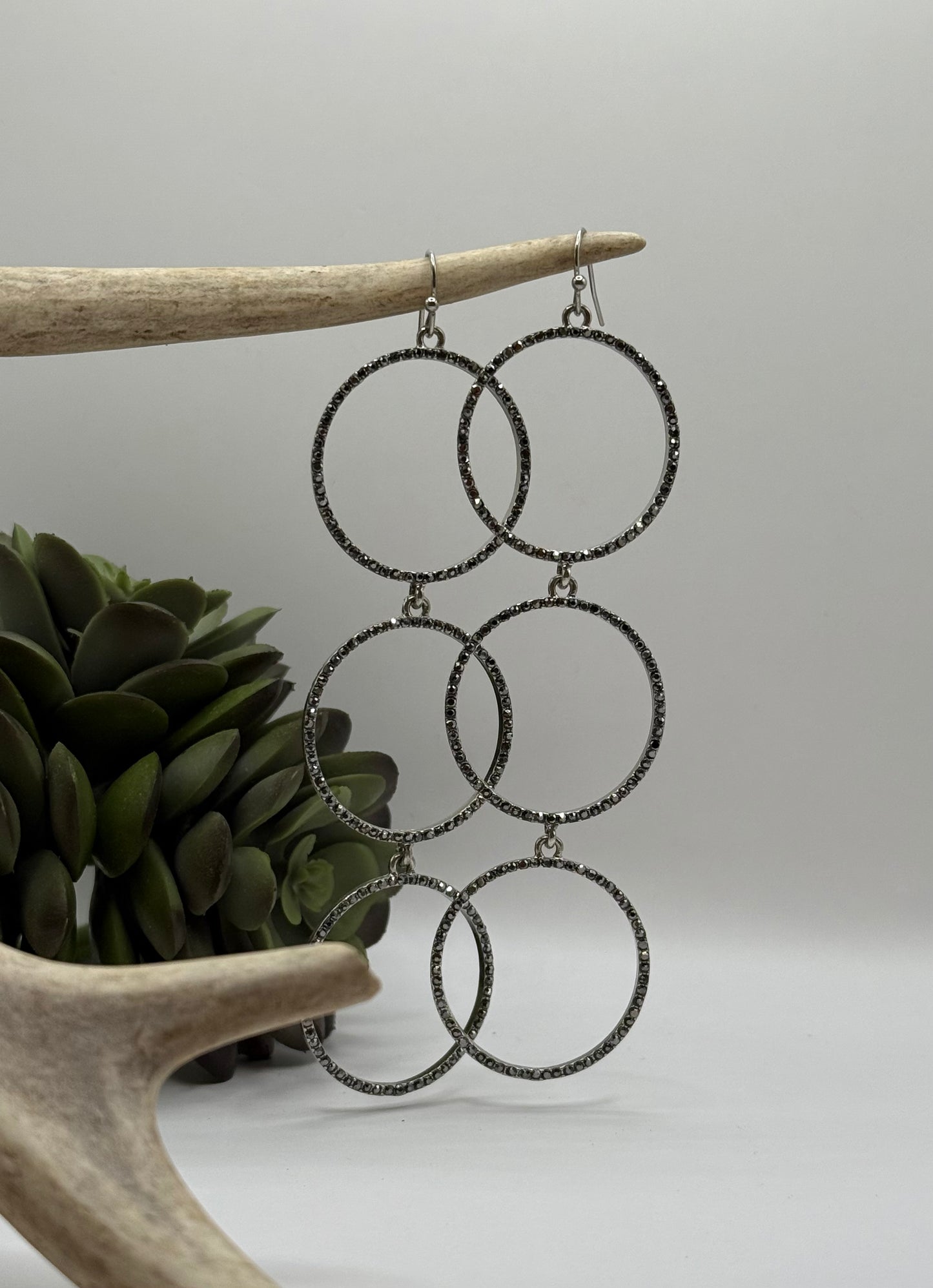 Gunmetal Rhinestone Hoop Earrings