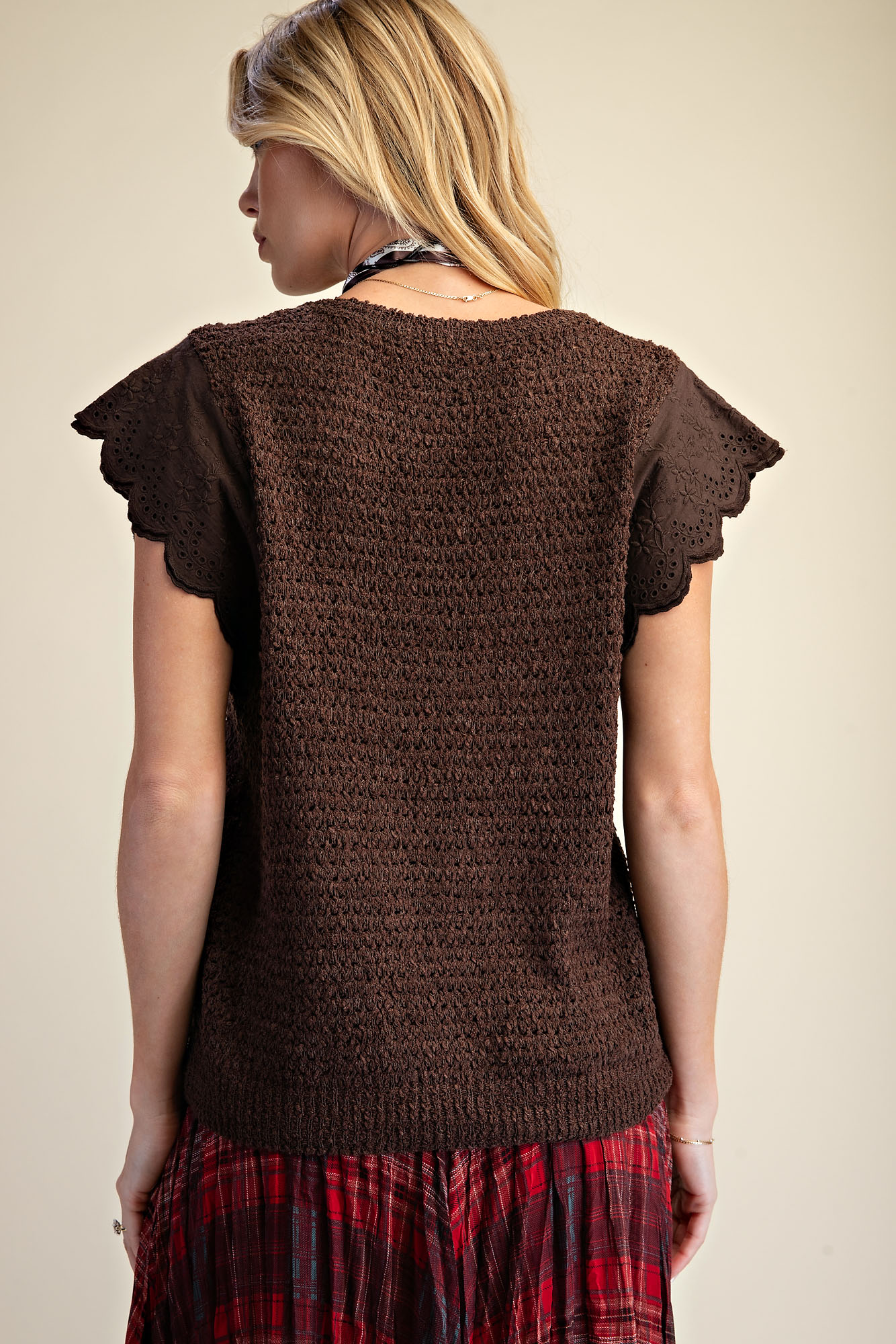 Brown Wing Sleeve Knit Sweater