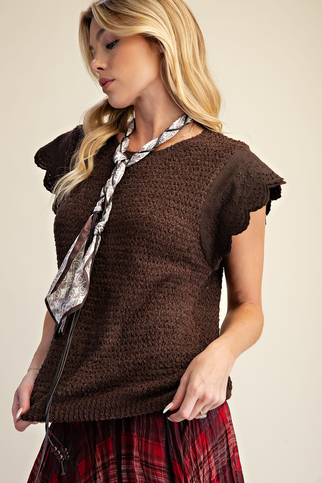 Brown Wing Sleeve Knit Sweater