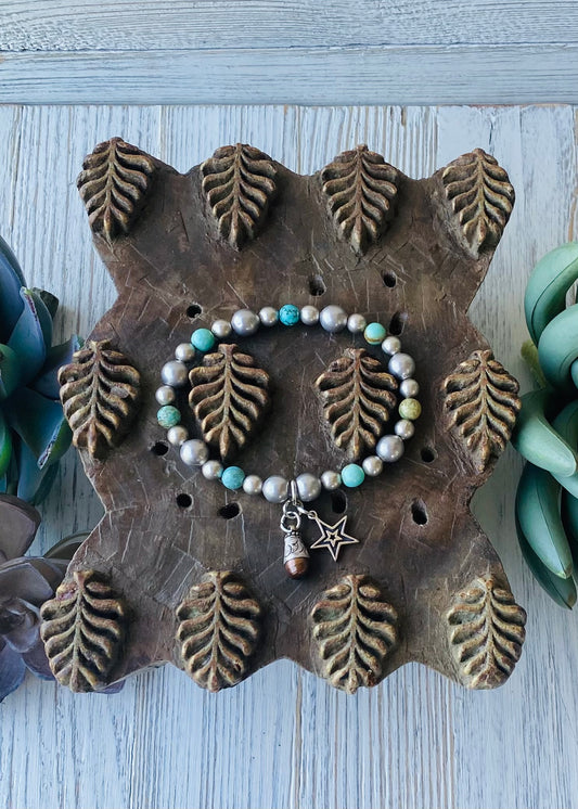 Silver Pearl & Peruvian Stretch Bracelet