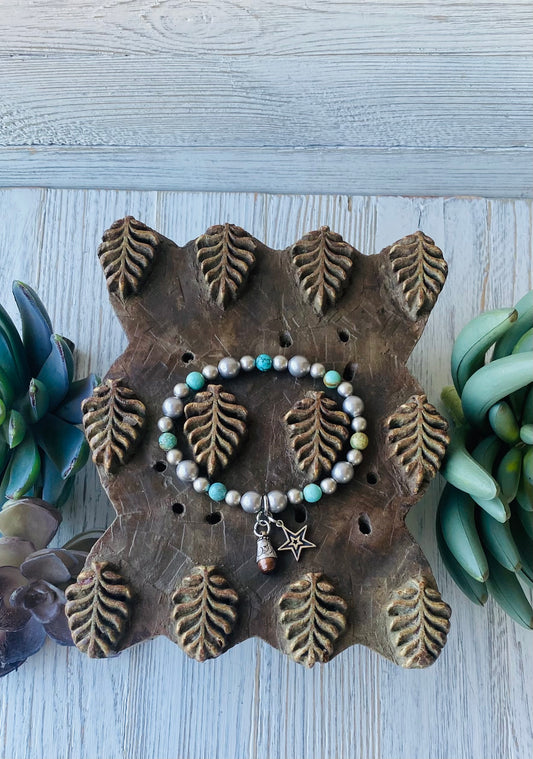 Silver Pearl & Peruvian Stretch Bracelet