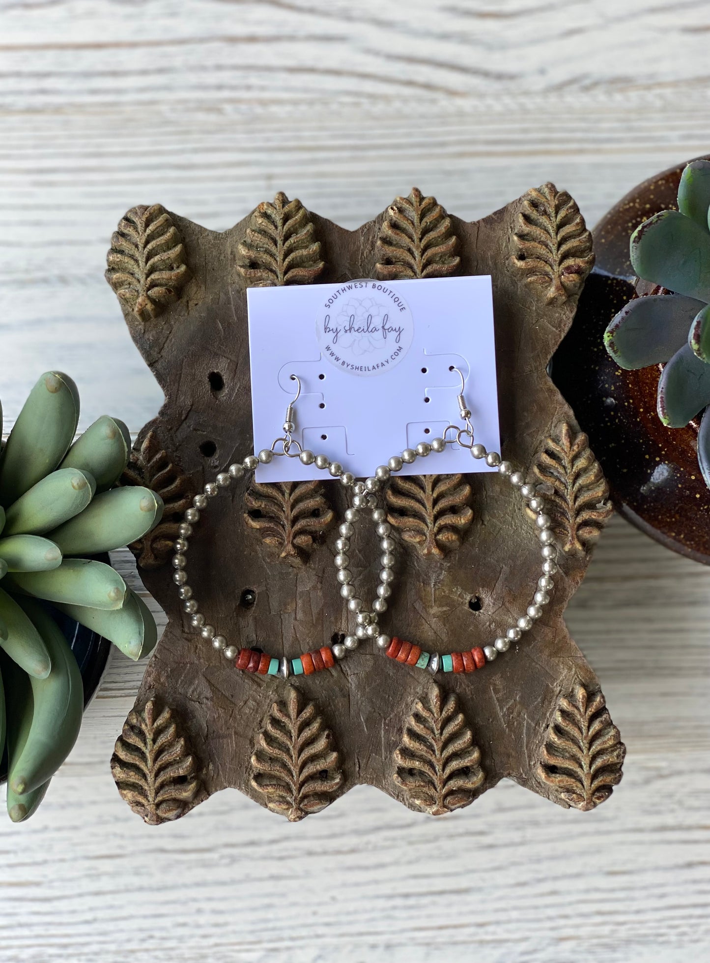 Rustic Brown & Turquoise Hoop Earrings