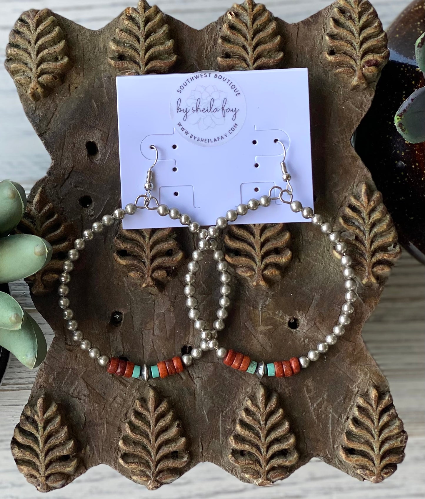 Rustic Brown & Turquoise Hoop Earrings