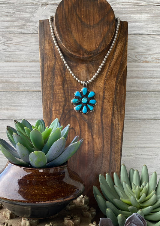 Blue Turquoise Flower Necklace