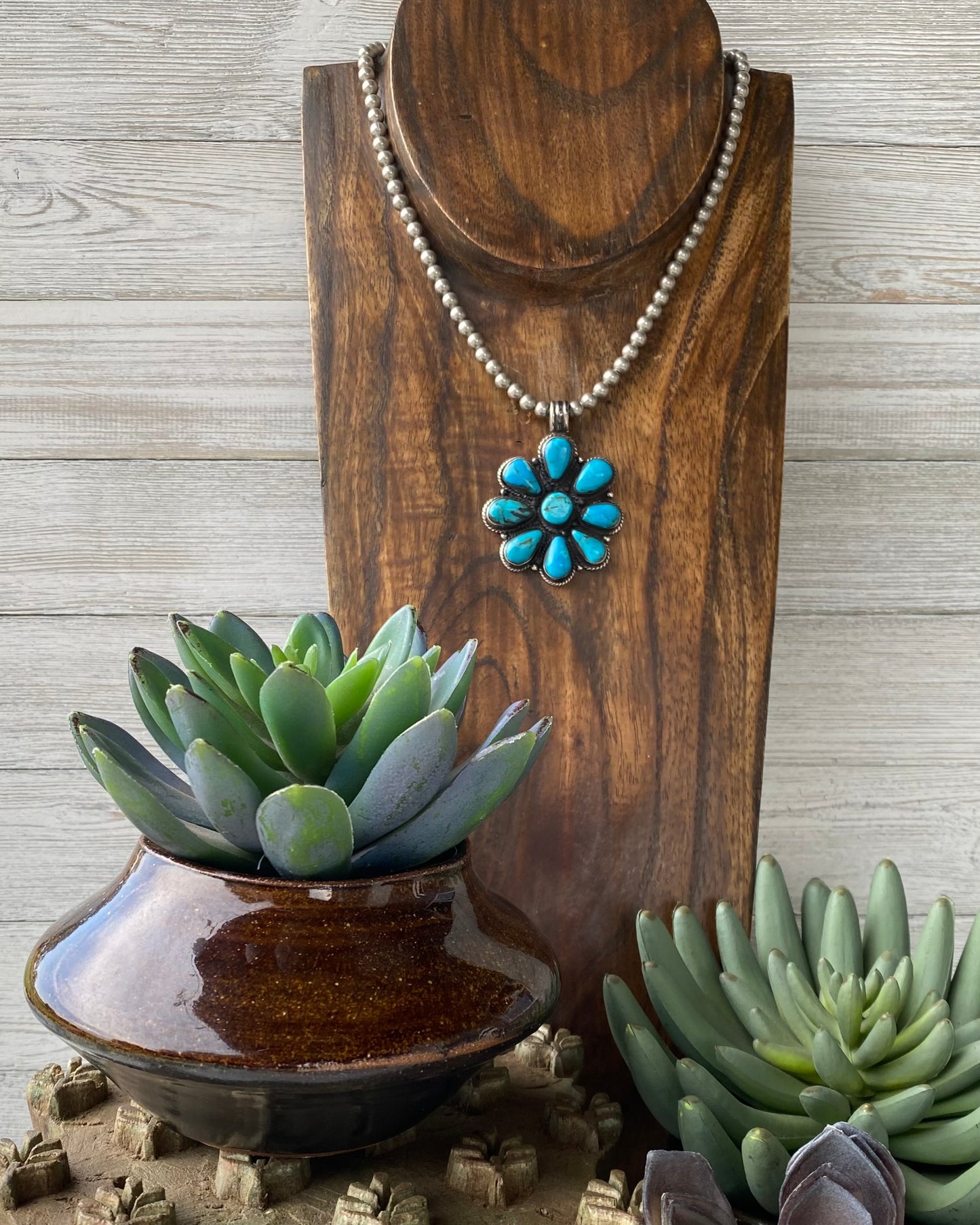 Blue Turquoise Flower Necklace