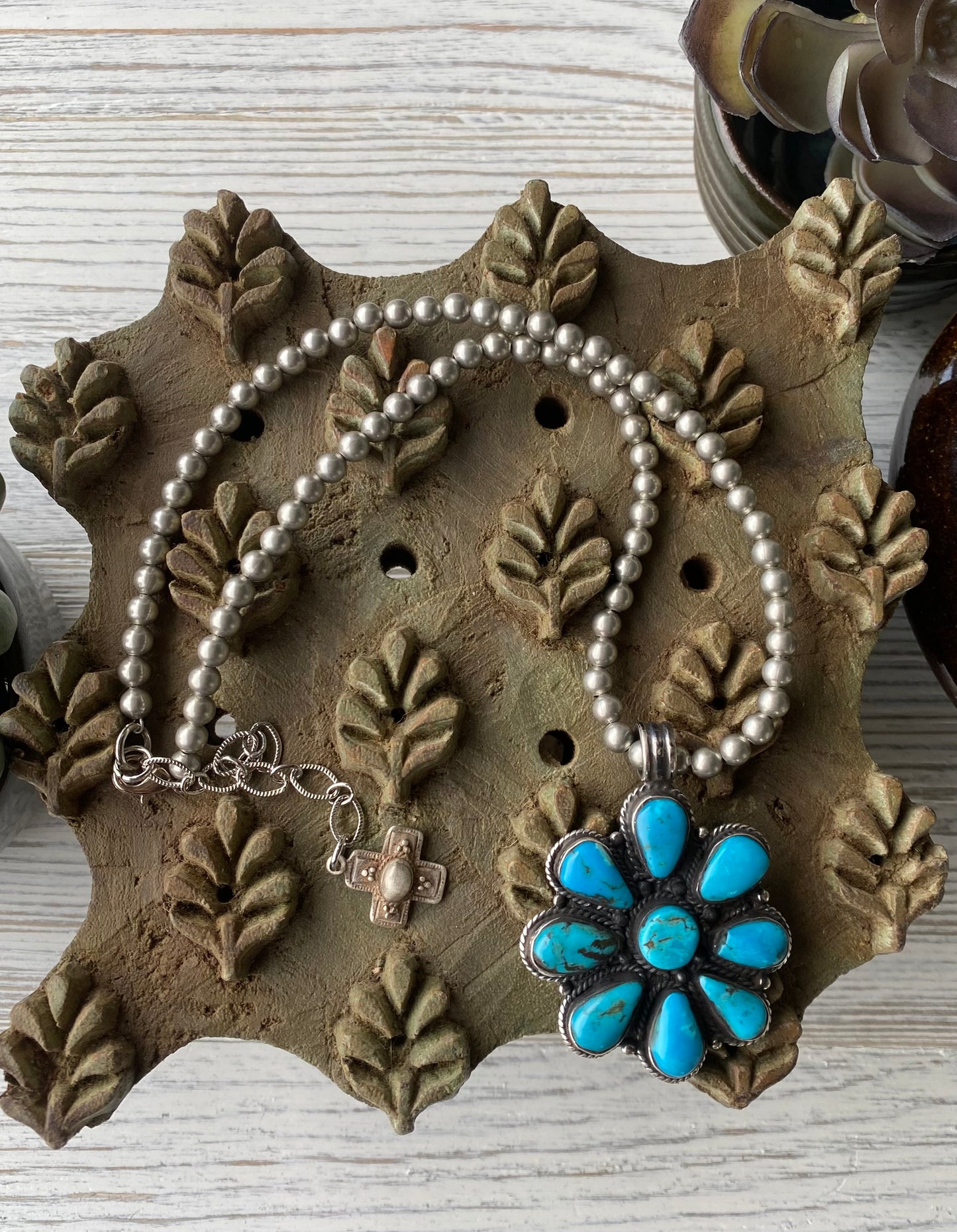 Blue Turquoise Flower Necklace