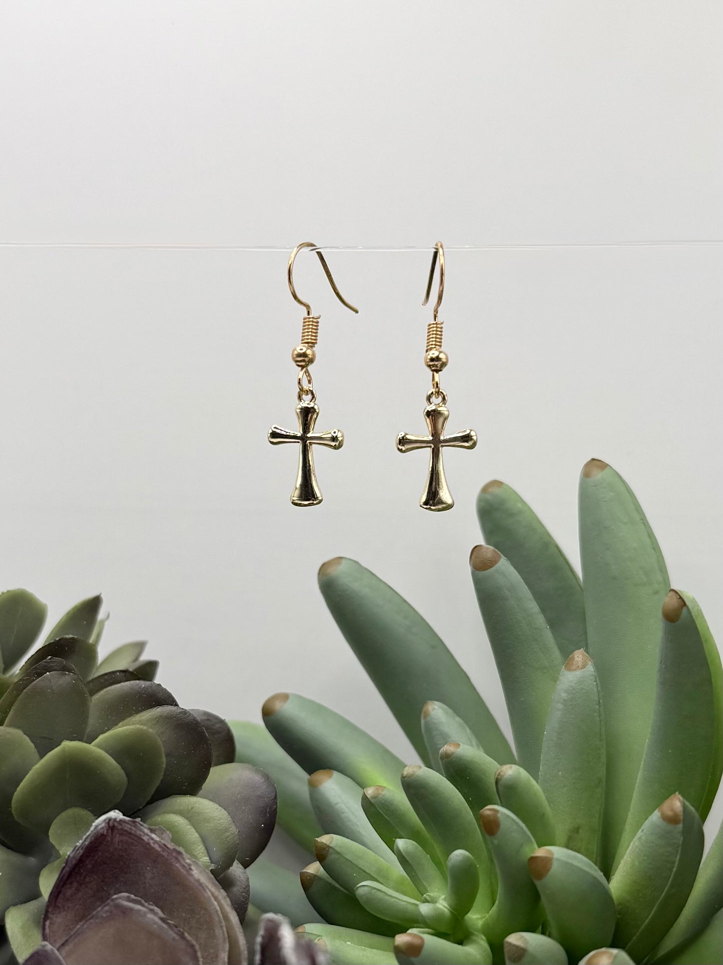 Shinny Gold Cross Puff Earrings