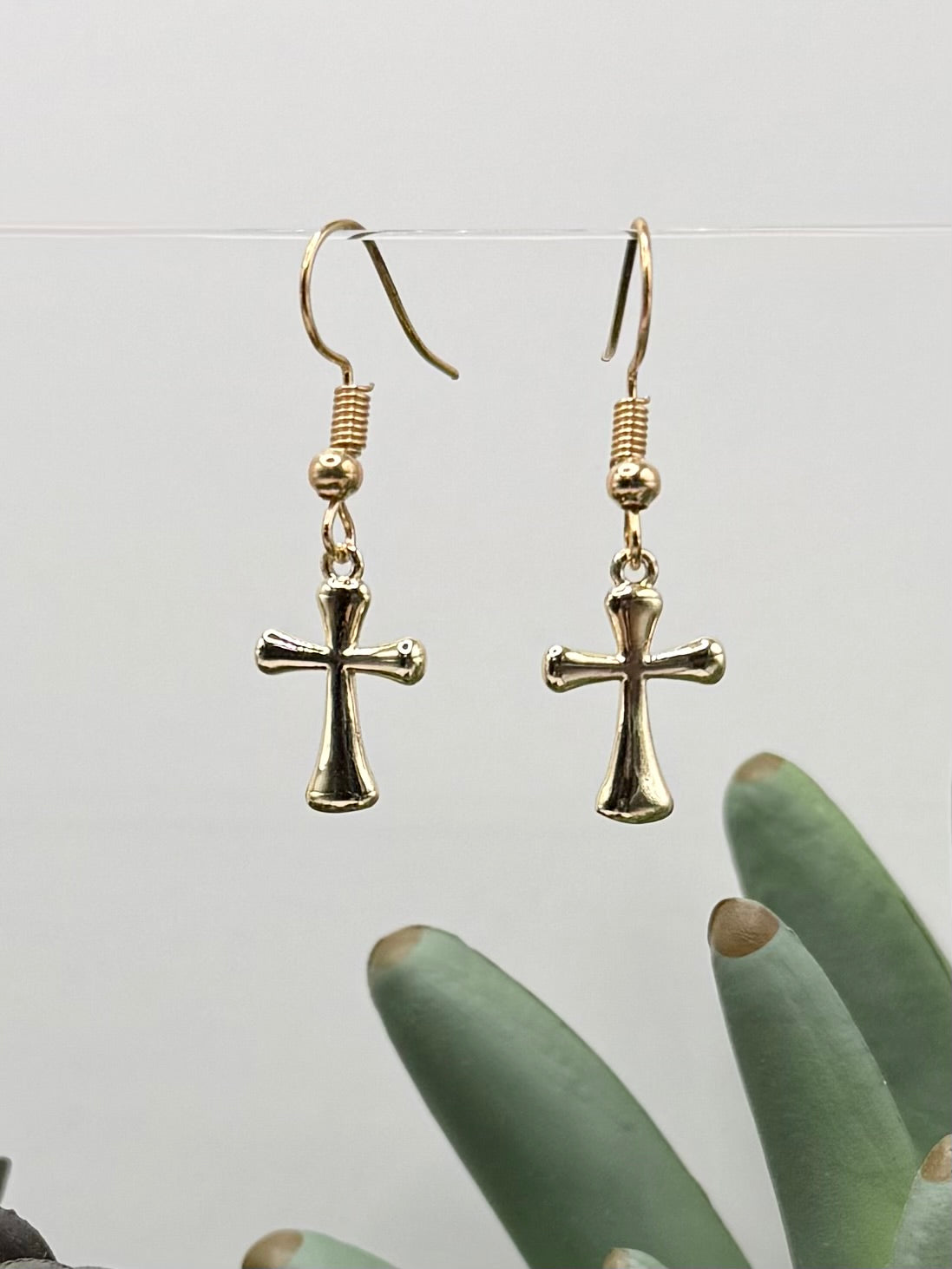 Shinny Gold Cross Puff Earrings