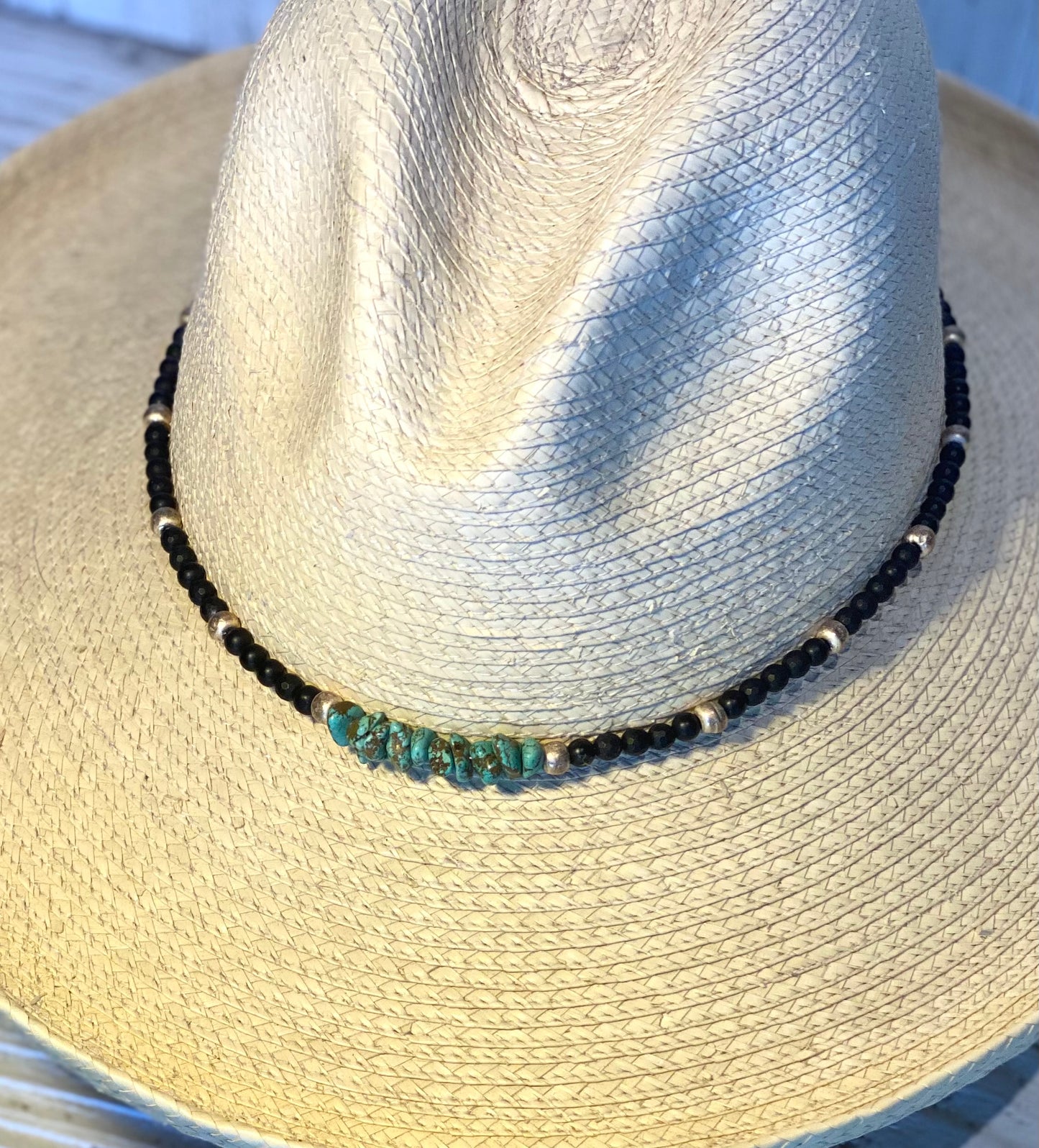 Turquoise & Black Beaded Hatband