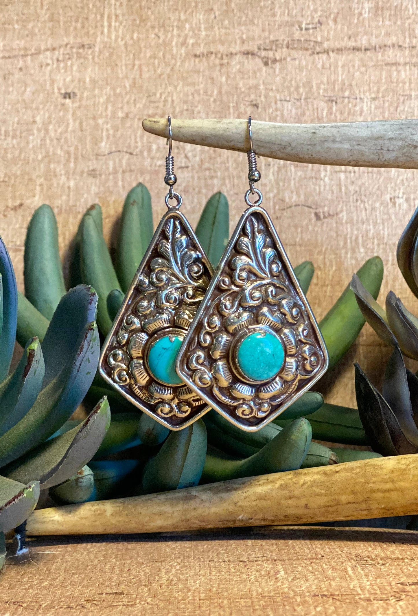 Sculpted Silver & Turquoise Earrings