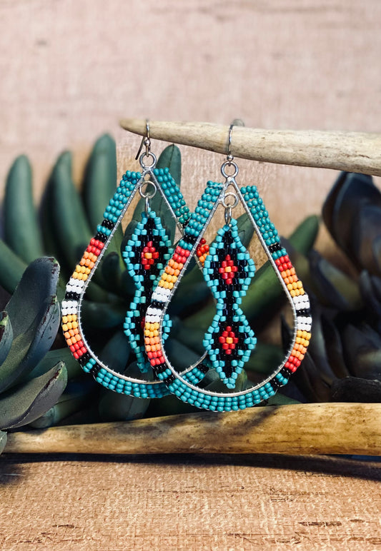 Southwest Seed Bead Hoop Earrings