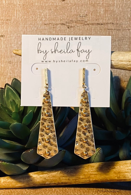 Gold Bar Hammered Earrings