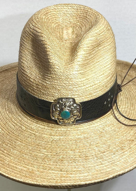 Black Croc & Turquoise Cross Hatband