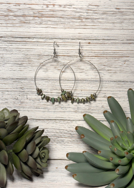 Green Turquoise Chip Hoop Earrings
