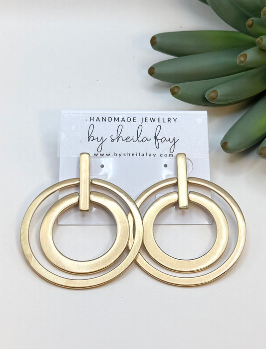 Abstract Double Hoop Gold Earrings
