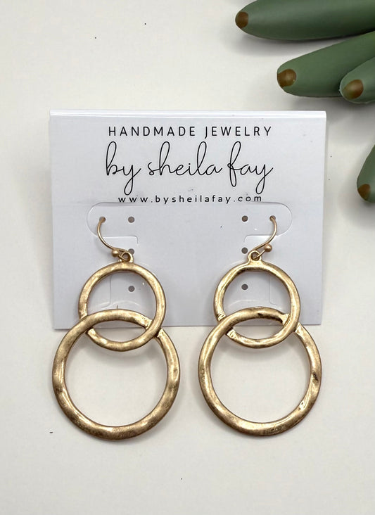 Double Hoop Gold Textured Earrings